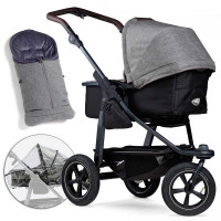 TFK mono 2 premium grau Kombi Kinderwagen mit Luftrad Set Fußsack Regenschutz 2023