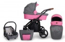 Kombi Kinderwagen Rotax Grau-Rosa - Gestell schwarz