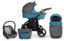 Kombi Kinderwagen Rotax Grau-Trkis - Gestell schwarz