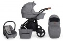 Kombi Kinderwagen Rotax Grau - Gestell schwarz