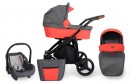 Kombi Kinderwagen Rotax Grau-Orange - Gestell schwarz